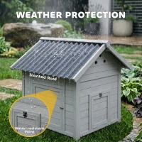PawHut Duck Coop, Wooden Duck House with Openable Roof & Double Doors, Light Gray(m-8)