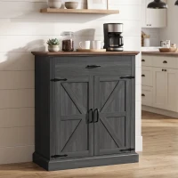 HOMCOM 30" Buffet Cabinet, Farmhouse Sideboard with 1.2" Thick Top, 2 Barn Doors, Drawer and Adjustable Shelf, Black(m-1)