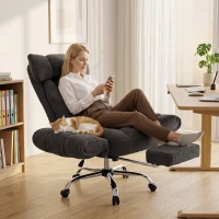 HOMCOM Criss Cross Office Chair with Flip-Up Armrests, Reclining Desk Chair with Wide Seat, Footrest, Wheels, Dark Gray(m-8)