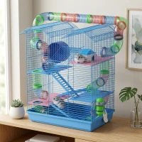 PawHut 18.5" 5 Tier Hamster Cage with Tubes and Tunnels, Small Animal Cage, Rat Gerbil Cage with Water Bottle, Food Dish, Exercise Wheel, Blue(m-10)