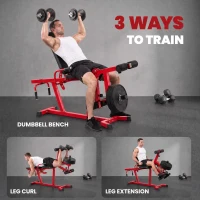 Soozier 3-in-1 Leg Extension and Curl Machine, 660LBS Heavy Duty Adjustable Weight Bench with Leg Developer, Red(m-4)