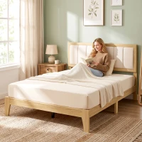 HOMCOM Full Bed Frame with Headboard Queen Size Platform Bed Frame with Wooden Slats No Box Spring Needed Easy Assembly Oak(m-7)