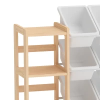 Qaba Toy Storage Organizer with 3 Shelves and 12 Bins, Montessori Kids Wooden Shelf for Playroom, Bedroom, Nursery, Natural(m-12)