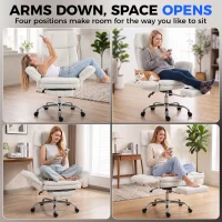 HOMCOM Big and Tall Office Chair with Flip Armrests for Cross Legged Sitting, 400 lbs Heavy Duty Computer Desk Chair, Cream(m-5)