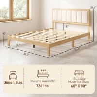 HOMCOM Full Bed Frame with Headboard Queen Size Platform Bed Frame with Wooden Slats No Box Spring Needed Easy Assembly Oak(m-3)