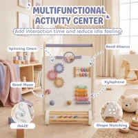 Qaba Wooden Baby Walker, Baby Push Walker w/ Adjustable Speed, Rear Storage for Learning to Walk, Gift for 1.5-3 Years, White(m-5)