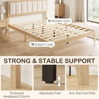 HOMCOM Full Bed Frame with Headboard Queen Size Platform Bed Frame with Wooden Slats No Box Spring Needed Easy Assembly Oak(m-6)