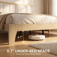 HOMCOM Full Bed Frame with Headboard Queen Size Platform Bed Frame with Wooden Slats No Box Spring Needed Easy Assembly Oak(m-5)
