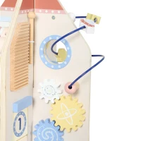 Qaba Wooden Activity Cube, Rocket Theme Educational Toys with Shape Sorter & Bead Maze for Toddlers 24M-6Y Fine Motor Skill(m-9)