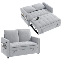 HOMCOM 51" Sofa Bed, Holland Velvet Loveseat Pull Out Sleeper Sofa with USB Ports, Adjustable Backrest, Side Pockets Grey(m-13)