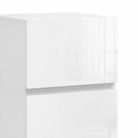 HOMCOM Modern Nightstand Set of 2, Narrow Bedside Table with 2 Drawers and High Gloss Drawer Fronts for Bedroom, White(m-8)