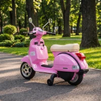 Qaba 12V Kid Motorcycle, Electric Motorbike with Training Wheels, Rear Suspension, Steering Limitation for 3-6 Years, Pink(m-9)