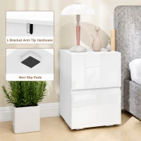 HOMCOM Modern Nightstand Set of 2, Narrow Bedside Table with 2 Drawers and High Gloss Drawer Fronts for Bedroom, White(m-6)