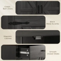 HOMCOM 30" Buffet Cabinet, Farmhouse Sideboard with 1.2" Thick Top, 2 Barn Doors, Drawer and Adjustable Shelf, Black(m-6)