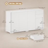 HOMCOM Kitchen Sideboard Storage Cabinet, Modern Coffee Bar Cabinet with Push-Open Design and 2 Drawers for Living Room, White(m-3)