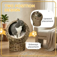 PawHut Handwoven Elevated Cat Bed with Soft Cushion & Egg Chair Shape, Basket Bed Kitty House with Stand, Raised Wicker House for Indoor Cats, 20" H, Gray(m-4)
