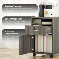 HOMCOM 24" Filing Cabinet with Open Compartment, Lockable Drawer and Wheels, Home Office Storage Cabinet, Distressed Grey(m-4)