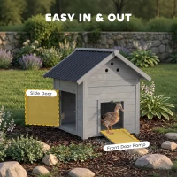 PawHut Duck Coop, Wooden Duck House with Openable Roof & Double Doors, Light Gray(m-6)