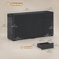 HOMCOM Kitchen Sideboard Storage Cabinet, Modern Coffee Bar Cabinet with Push-Open Design and 2 Drawers for Living Room, Black(m-3)