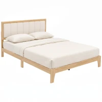 HOMCOM Full Bed Frame with Headboard Queen Size Platform Bed Frame with Wooden Slats No Box Spring Needed Easy Assembly Oak(m-10)