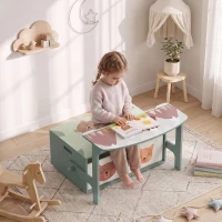 Qaba Kids Toy Box Chest, 3-in-1 Convertible Wooden Toy Storage Bench w/  2 Non-Woven Drawers, for Bedroom, Playroom, Green(m-1)