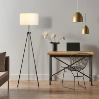 HOMCOM 59.75" Tripod Floor Lamp with Pull Chain Standing, Fabric Lampshade E26 Lamp Holder Steel for Living Room, Bedroom, Office, Black(m-6)