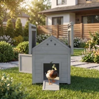 PawHut Duck Coop, Wooden Duck House with Openable Roof & Double Doors, Light Gray(m-3)