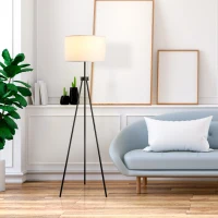 HOMCOM 59.75" Tripod Floor Lamp with Pull Chain Standing, Fabric Lampshade E26 Lamp Holder Steel for Living Room, Bedroom, Office, Black(m-10)