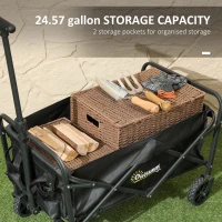 Outsunny Collapsible Folding Garden Cart, Heavy Duty Lawn Wagon with Universal Wheels and Adjustable Handle, Black(m-4)