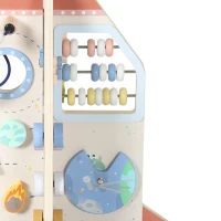 Qaba Wooden Activity Cube, Rocket Theme Educational Toys with Shape Sorter & Bead Maze for Toddlers 24M-6Y Fine Motor Skill(m-10)