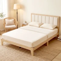 HOMCOM Full Bed Frame with Headboard Queen Size Platform Bed Frame with Wooden Slats No Box Spring Needed Easy Assembly Oak(m-2)