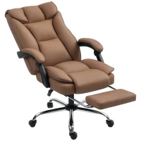 HOMCOM Executive Office Chair, Pet-Friendly Leather Ergonomic Desk Chair with Footrest, Swivel Recliner, Brown(m-9)