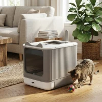 PawHut Cat Litter Box with Lid, Enclosed Litter Box for Medium Cats, Front-Entry and Top-Exit, Scoop, Deodorizer Bag, White(m-10)