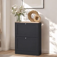HOMCOM Slim Shoe Storage Cabinet, Modern Shoe Cabinet with 2 Flip Drawers and Adjustable Shelves for 8-12 Pairs, Black(m-9)