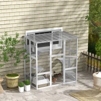 PawHut Large Outdoor Catio, Cat Window Box with Weatherproof Roof, Bridge, Resting Box, Platforms, for 2 Kittens, White(m-10)