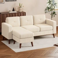 HOMCOM Sectional Sofa with Changeable Chaise Lounge, 3 Seat L-Shaped Sofa, Upholstered Couch for Small Space, Cream White(m-10)
