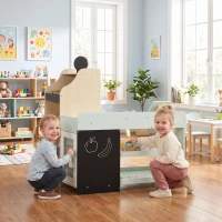 Qaba Kids Grocery Store Playset, Wooden Play Store with Play Food, Cash Register, Chalkboard, 44 Accessories for Ages 3-6(m-8)