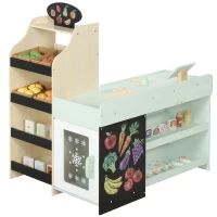 Qaba Kids Grocery Store Playset, Wooden Play Store with Play Food, Cash Register, Chalkboard, 44 Accessories for Ages 3-6(m-13)