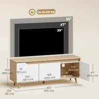 HOMCOM TV Stand for TVs up to 55 Inches Farmhouse TV Console Storage Adjustable Shelf 3 Cabinets Living Room Oak and White(m-3)