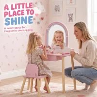 Qaba Kids Vanity Set, Makeup Vanity Table with Mirror, Stool, Drawer, 7-Piece Accessories, Cloud-Design for Girls 3-6 Y, Pink(m-4)