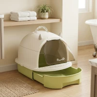 PawHut Covered Cat Litter Box with Lid, Scoop, Deodorizing Bags for Odor Control, Privacy, Easy to Clean, Green(m-8)