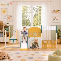 Qaba 11 in 1 Toddler Slide and Swing Set w/ Playhouse, Kids Slide Playset Indoor Playground for 1-4 Years, Yellow(m-8)