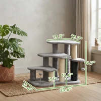 PawHut 2 in 1 Cat Tree Tower 3-Step Pet Stairs with Scratching Posts, Tickling Post, Toy Balls, for High Beds, Couch(m-3)