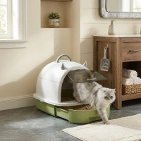 PawHut Covered Cat Litter Box with Lid, Scoop, Deodorizing Bags for Odor Control, Privacy, Easy to Clean, Green(m-2)