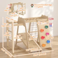 Qaba 7-in-1 Kids Montessori Jungle Gym with Reversible Slide, Basketball Hoop, Monkey Bars, Rock Wall, Climbing Net & Ladder(m-3)
