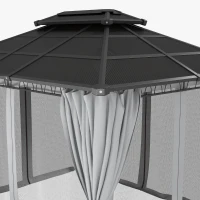 Outsunny 10' x 12' Outdoor Hardtop Gazebo w/ Double PC Roof, Steel Frame, Nettings, Curtains for Garden Lawn Deck, Grey(m-11)