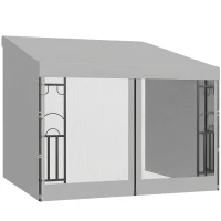 Outsunny 10' x 10' Wall Pergola, Outdoor Gazebo with 2 Curtains and 2 Nettings, UV Resistant, for Patio, Deck, Light Grey(m-9)