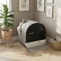 PawHut Cat Litter Box with Lid with Scoop and Filter, Light Gray(m-9)