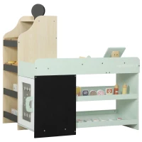 Qaba Kids Grocery Store Playset, Wooden Play Store with Play Food, Cash Register, Chalkboard, 44 Accessories for Ages 3-6(m-2)