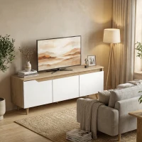 HOMCOM TV Stand for TVs up to 55 Inches Farmhouse TV Console Storage Adjustable Shelf 3 Cabinets Living Room Oak and White(m-8)